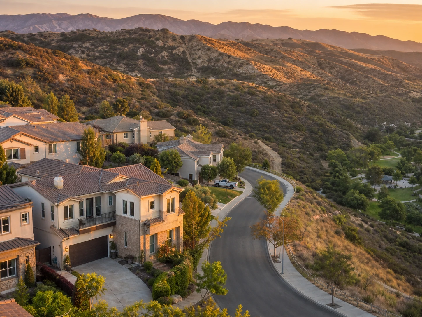 Hillside trails and neighborhoods reflecting Canyon Country
